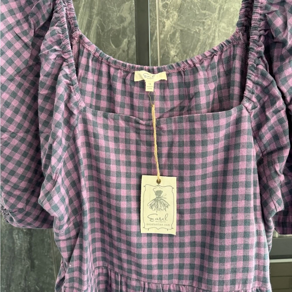 EASEL PLUS SIZE-GINGHAM PRINTED DRESS NWT - Picture 3 of 8